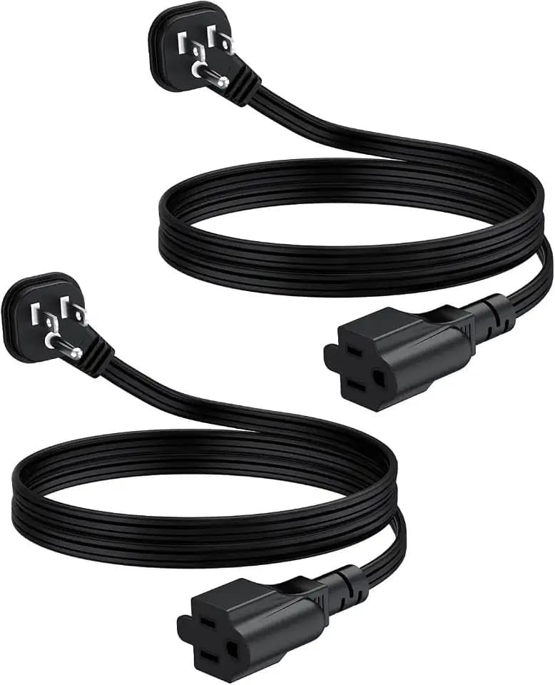 Flat Plug 3Ft Short Extension Cord, 90-Degree Plug Low Profile Power Adapter, 3-Prong Indoor Grounded Small Extension Cord Black 16AWG 13A 1625W 2 Pack