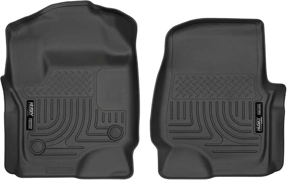 Husky Liners Weatherbeater Floor Mats | Fits 2017-2026 Ford F-250/F-350/F-450 SuperCrew (Crew Cab) & SuperCab (EXT Cab) w/Factory Carpet | Front Row, 2-pc Black - 13301