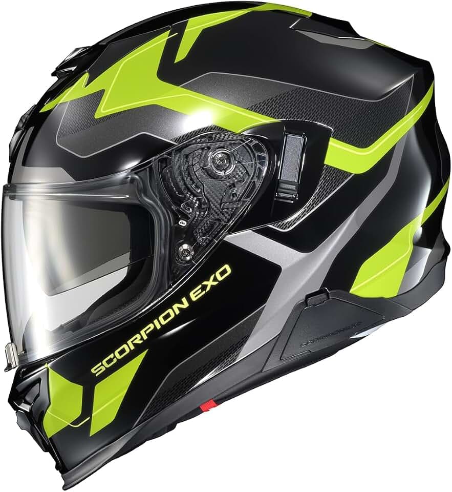 ScorpionEXO T520 Full Face Touring Motorcycle Helmet with Integrated Speaker Pockets DOT ECE Approved Zuse (Black/Hi-Viz - X-Large)