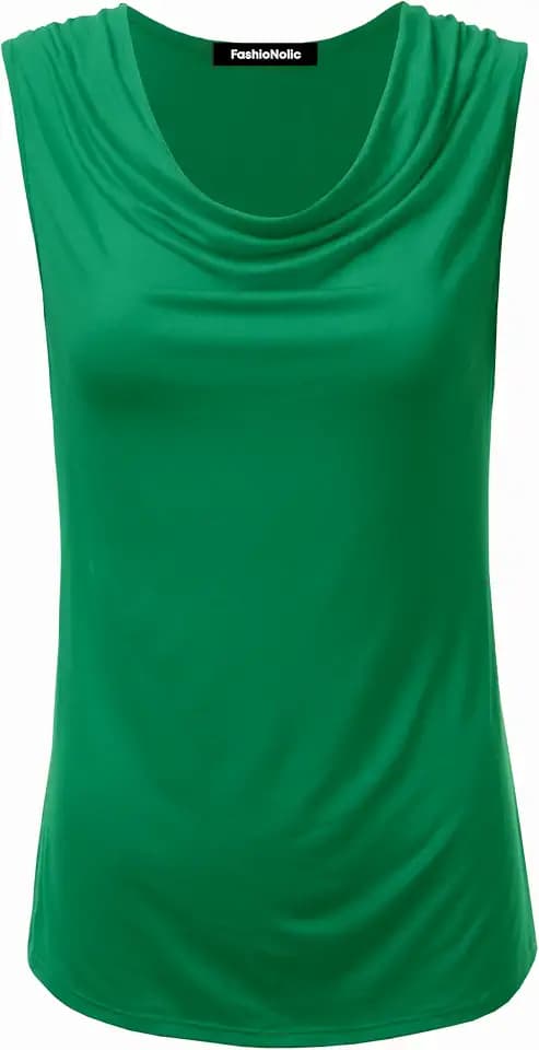 Women's Cowl Neck Ruched Draped Sleeveless Stretchy Blouse Casual Tank Top (Made in USA)