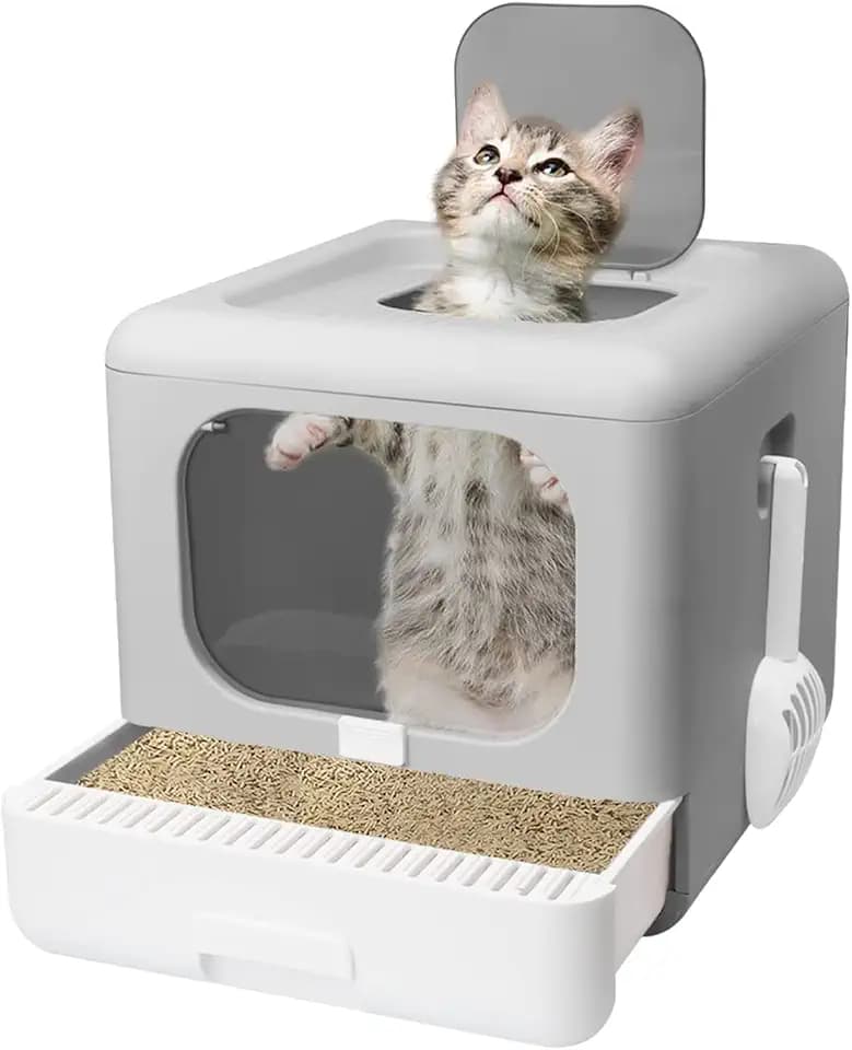 FAYDUDU Katzentoilette mit Deckel Katzenklo inklusive Schaufel Katzenklo Große Katzen XXL Leicht zu Reinigen (Grau)
