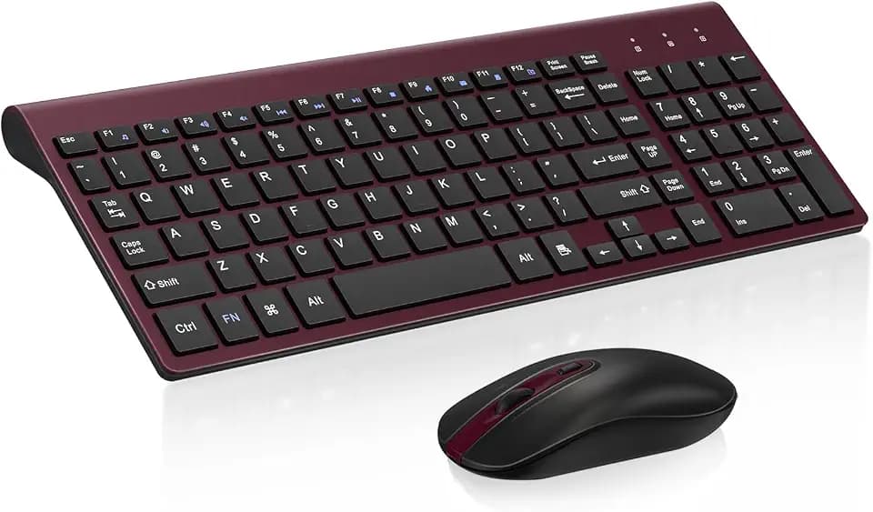 cimetech EasyTyping KF10 Wireless Keyboard and Mouse Combo, [Silent Scissor Switch Keys][Labor-Saving Keys] Ultra Slim Wireless Computer Keyboard and Mouse, Easy Setup for PC/Laptop/Windows - Wine Red