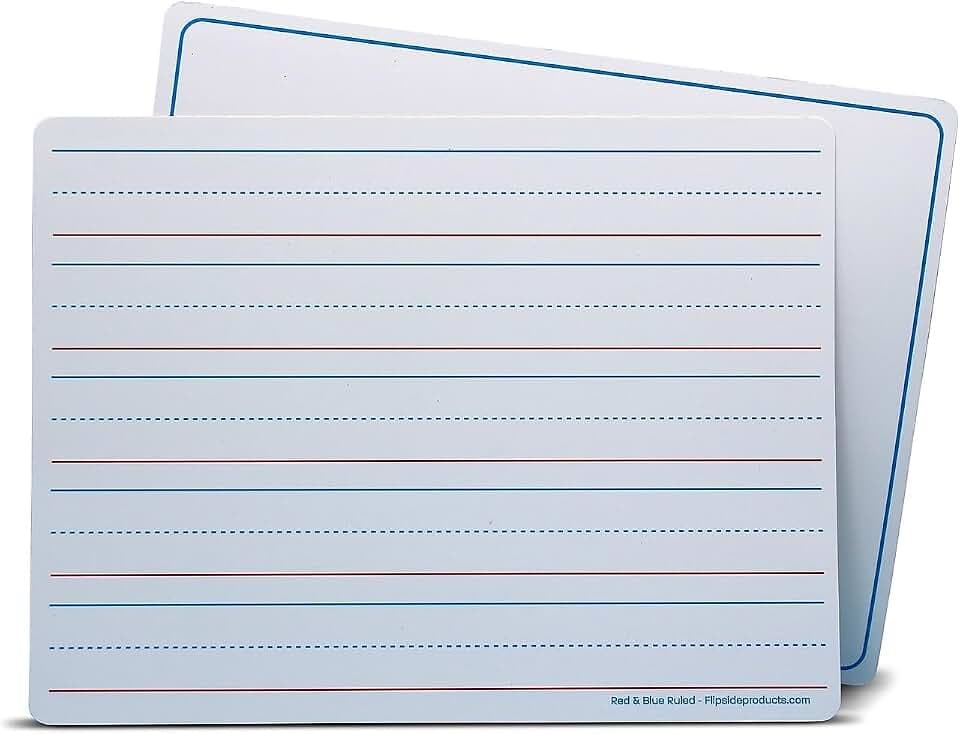 Flipside Products 9" x 12" Two-Sided Magnetic Red & Blue Ruled/Plain Dry Erase Learning Mat, Handwriting Practice, Education Learning, Lined, Economical - 48 Pack
