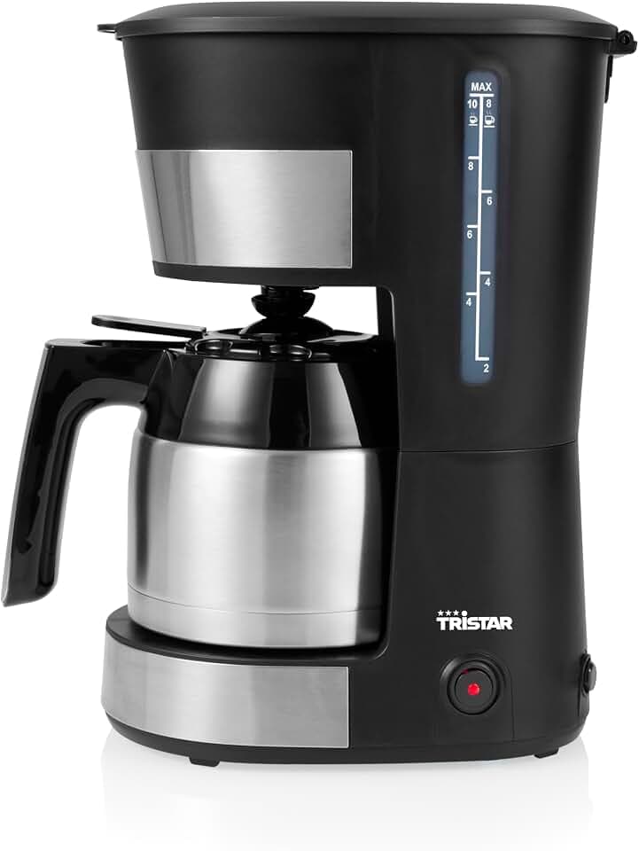 Tristar Edelstahl-Kaffeemaschine, 8-10 Tassen, 900W, Vakuumkanne, Warmhaltefunktion, Anti-Tropf-System, Abnehmbarer Filter, Wasserstandsanzeige, BPA-frei, Automatische Abschaltung, CM-1283