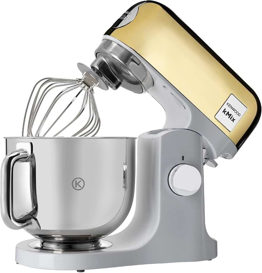 Kenwood kMix Editions KMX760YD Küchenmaschine, 5 l Edelstahl Schüssel, Safe-Use-Sicherheitssystem, Metallgehäuse, 1000 Watt, inkl. 3-Teiligem Patisserie-Set und Spritzschutz, Gold