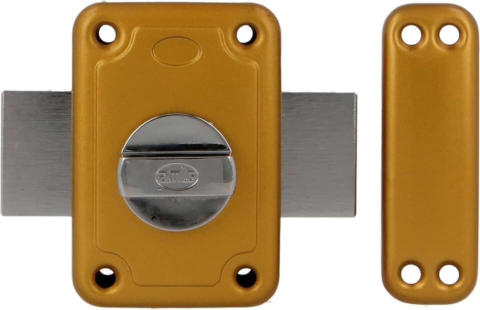 Amig - Aufschraubschloss mit Schließhebel und Innen-Drehknauf für Holztüren Mod. 80-96 x 66 mm - Riegel mit rundem Sicherheitszylinder - Stahl goldfarben lackiert