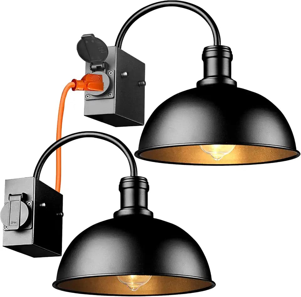 Bdrofn 2-Pack Outdoor Wall Sconces, Exterior Farmhouse Gooseneck Barn Light, Vintage Matte Black Outside Wall Lighting Fixture, Anti-Rust Waterproof Outdoor Light for House Porch Garage Entryway