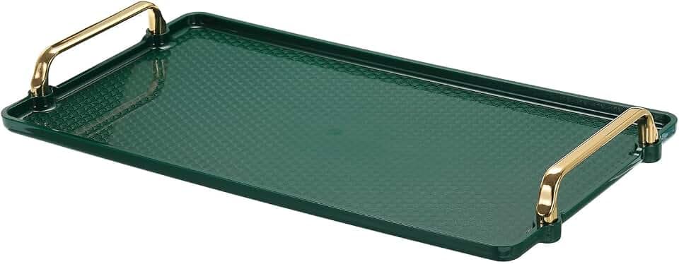 PATIKIL Plastik Servierschale mit Golden Handgriff 16.1" x 8.7" Golden Grün