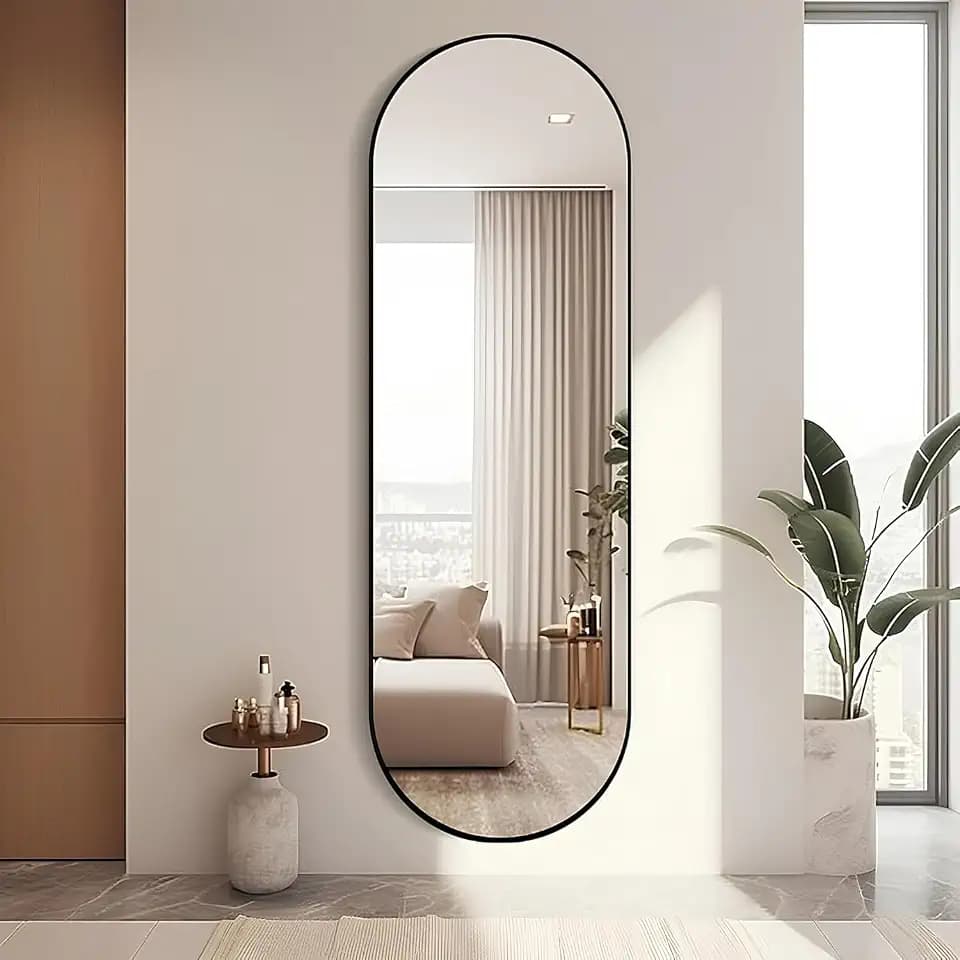ZHUNFA Arched Full Length Floor Mirror, 65x 22 Oval Mirror with Metal Frame