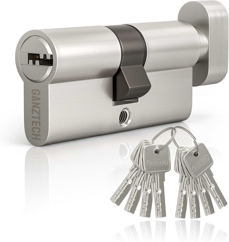 50T/50 (100mm), Nickel Türzylinderschloss, Schlüsselknopf mit 8 horizontalen Noppenschlüsseln, Euro Zylinderschloss aus Aluminiumlegierung,Verbundtüren und UPVC
