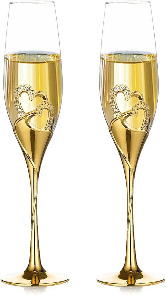 NUPTIO Sektgläser Champagner Gläser, Gold, Kristallgläser, 2 Stück