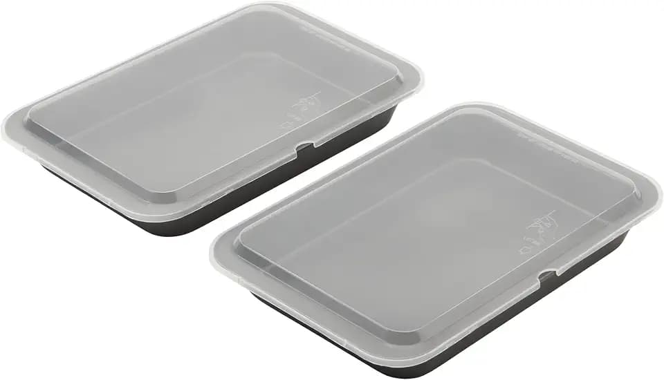 GoodCook Set of 2 Nonstick Steel 13" x 9" Cake Baking Pans with Covers, Gray