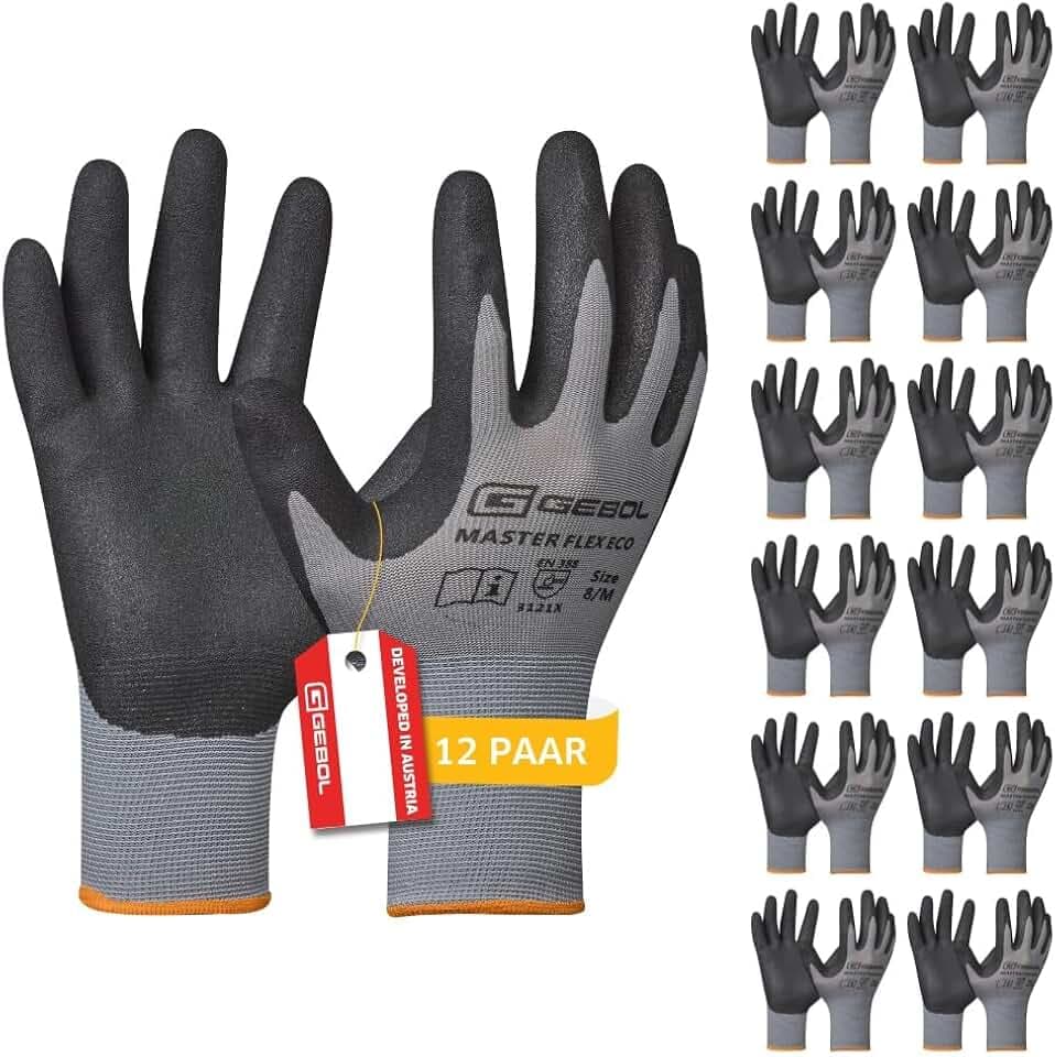 Gebol Master Flex Eco Arbeitshandschuhe, 12 Paar, Gr. 9/L, Nitril-Grip