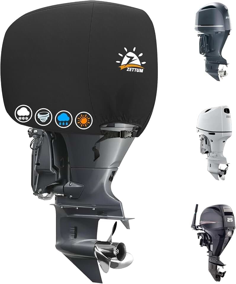 Zettum Außenborder Abdeckung für Motoren bis zu 25 HP, 600D Oxford aussenborder Abdeckung Wasserdicht & Heavy Duty, außenbordmotor Abdeckung für Yamaha, Mercury, Parsun, Außenbordmotor Vollabdeckung