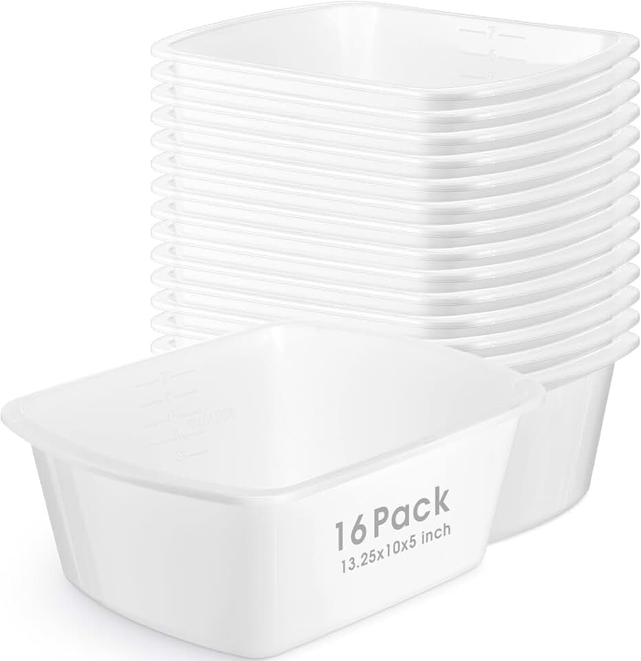 Honeydak 16 Pack Wash Basin Plastic Wash Tub White 7 Quart Graduated Bucket