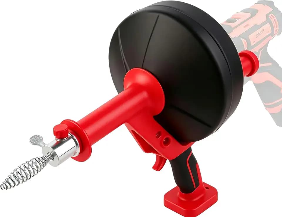 42 FT Drain Snake Hair Drain Clog Remover, Manual Or Powered, Plumbing Snake With Drill Adapte,Unclog Sink Drain Tool, Drain Auger for Toilet、Shower、Kitchen、Sink, No Auto Retract Or Feed, Red