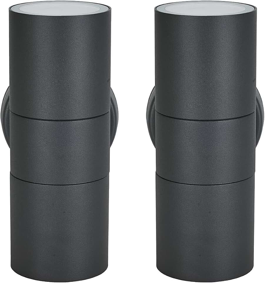 Amazon Basics - Zweiseitige Zylinder-Terrassenleuchte, für den Außenbereich, ohne LED-Leuchtmittel, 9 x 16 x 6 cm , Dunkelgrau (2 Stück) [Energieklasse A]