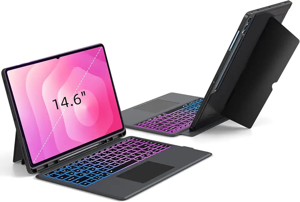 for Samsung Galaxy Tab S11 Ultra/S10 Ultra/S9 Ultra/S8 Ultra 14.6 inch Keyboard Case: 3 Zone 7 Colors Backlit Keyboard with Trackpad | Touchpad Magnetic Detachable Key Board Cover with Pen Holder