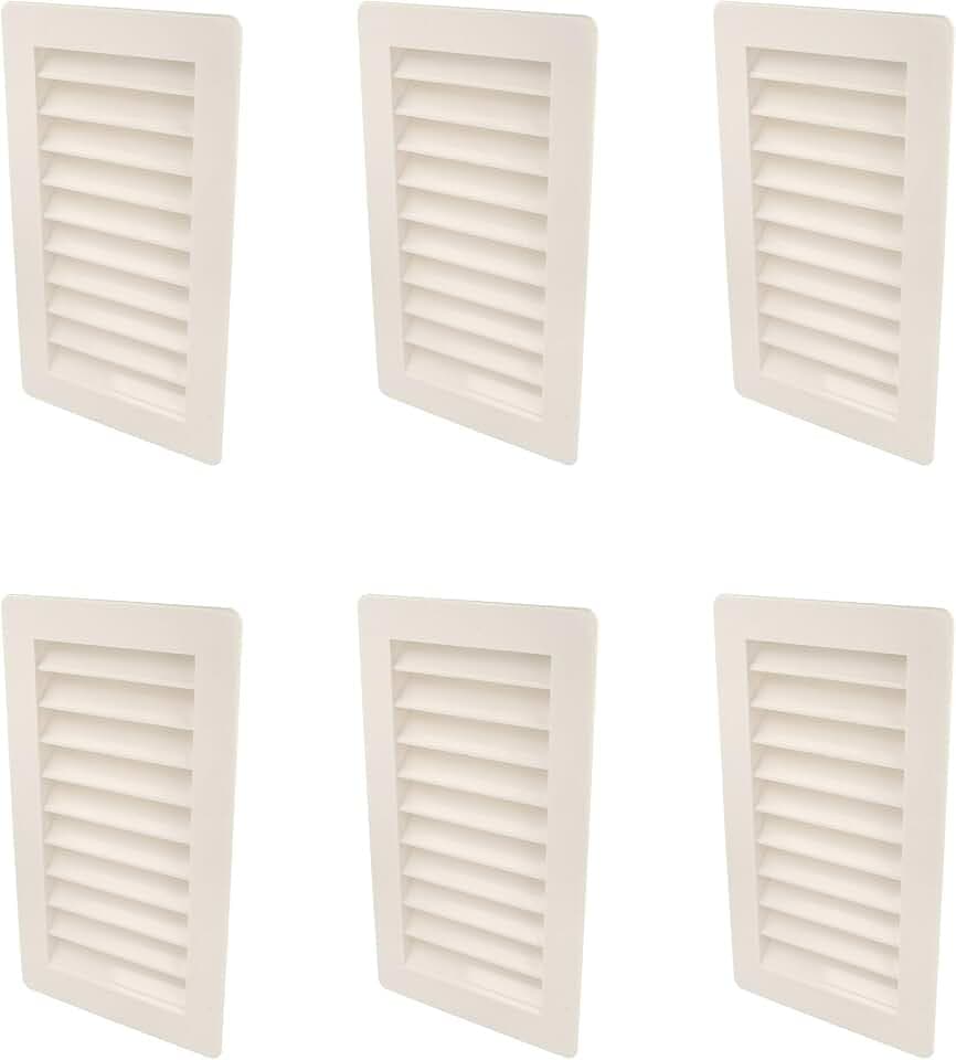 Amig - 6er-Pack rechteckige Kunststoff-Lüftungsgitter mit Insektenschutz - Lüftungsgitter für Luftaustritt - Ideal für Küchen- und Badezimmerdecken - Maße: 200 x 140 mm - Farbe: Weiß