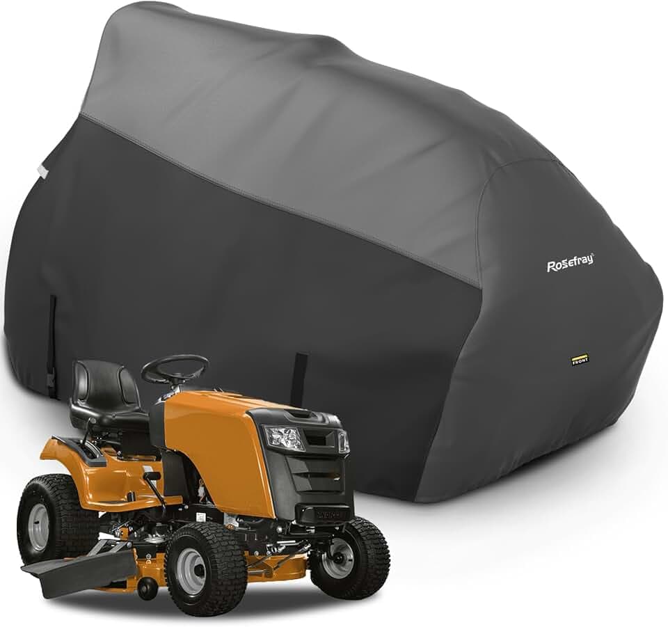 Riding Lawn Mower Cover, Heavy Duty Waterproof 420D Oxford Cloth, Fits John Deere Cub Cadet Toro Husqvarna, Deck up to 54", Outdoor UV Protection, Gray