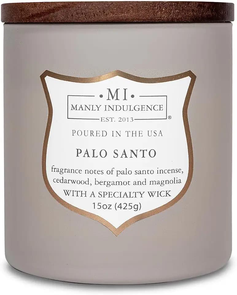 Manly Indulgence Palo Santo Scented Candles for Men, 15 oz Wooden Wick, Premium Soy Blend Wax, 60H Burn, Candles for Home Scented - Made in The USA