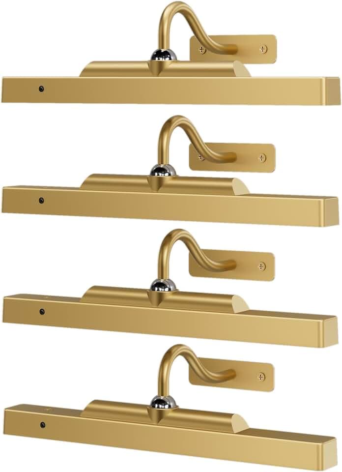 4 Pack Art Light Set, 12" Wireless Battery Picture Lighting, Remote Control Timer 3 Color Temps for Bedroom,Hallway, Museum (Antique Gold)