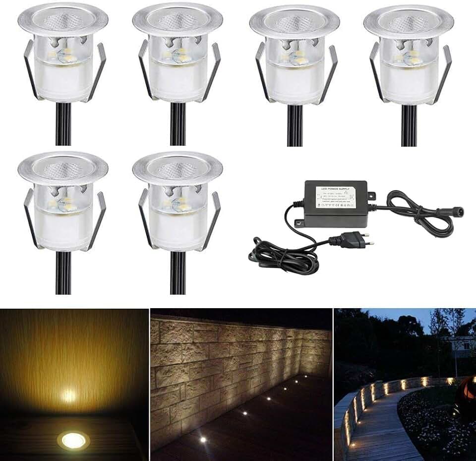 LED Einbaustrahler, 6er Set LED Bodeneinbauleuchte Ø30mm 0.6W Treppen Einbauleuchten Warmes Weiß DC 12V Einbaulampen IP67 Wasserdicht Aussen Lampe für Garden Küche Holzbrücke Poolbeleuchtung Holzdeck