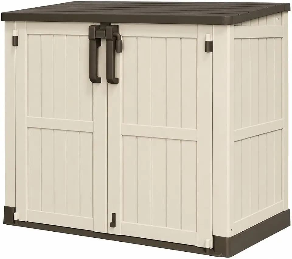 LHBcraft Waterproof Outdoor Storage Box 36 Cu Ft with Lockable Doors, Portable Horizontal Resin Storage Cabinet, Outdoor Storage Shed for Garden