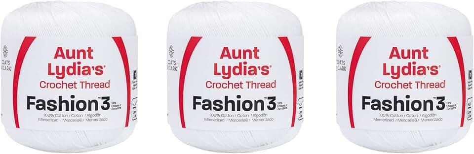 Aunt Lydia Fashion White Crochet - 3 Pack of 150y/137m - Cotton - Gauge 3 - Crochet