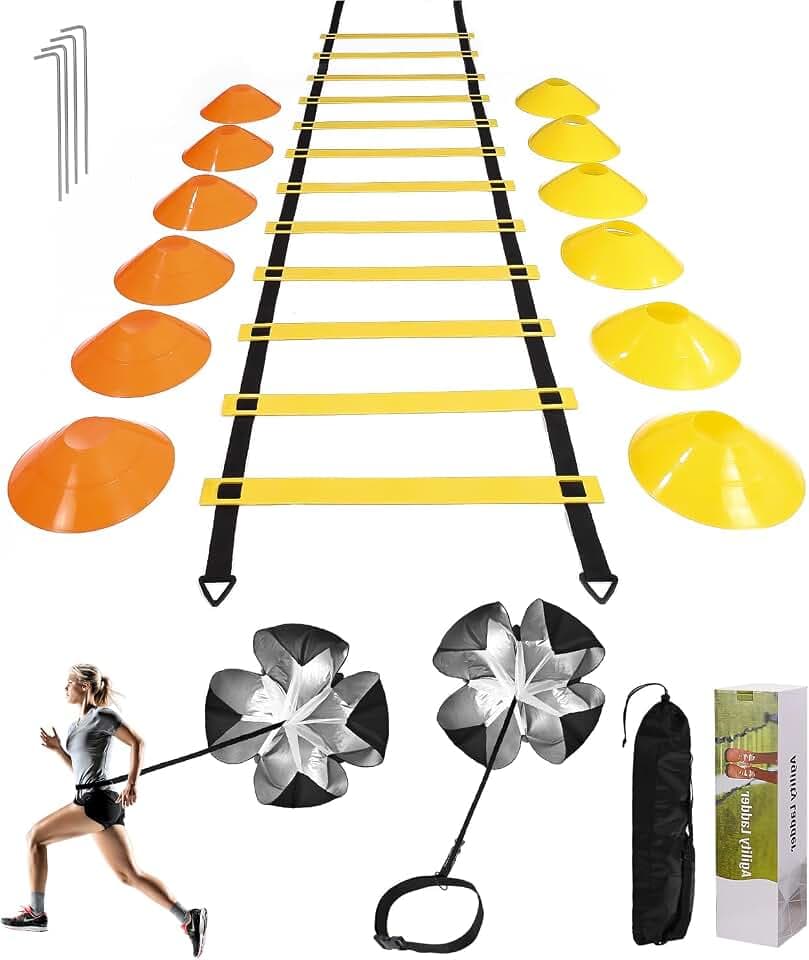 Fussball trainingszubehör,Agility Leiter,Agility Training mit 6 m Trainingsleiter&12 x Kegel für Slalom,koordinationsleiter trainingsleiter,fußball trainingsset Geschenke Erwachsener