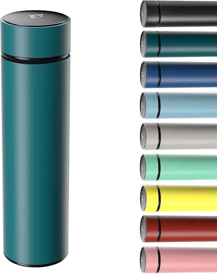 Homealexa 500ml Thermosflasche, Vakuum Isolierbecher Trinkflasche aus 304 Edelstahl, LED-Touchscreen-Temperaturanzeige, Thermoskanne Wasserflasche Perfekt für Home, Büro, Reise, Sport (Saphirblau)