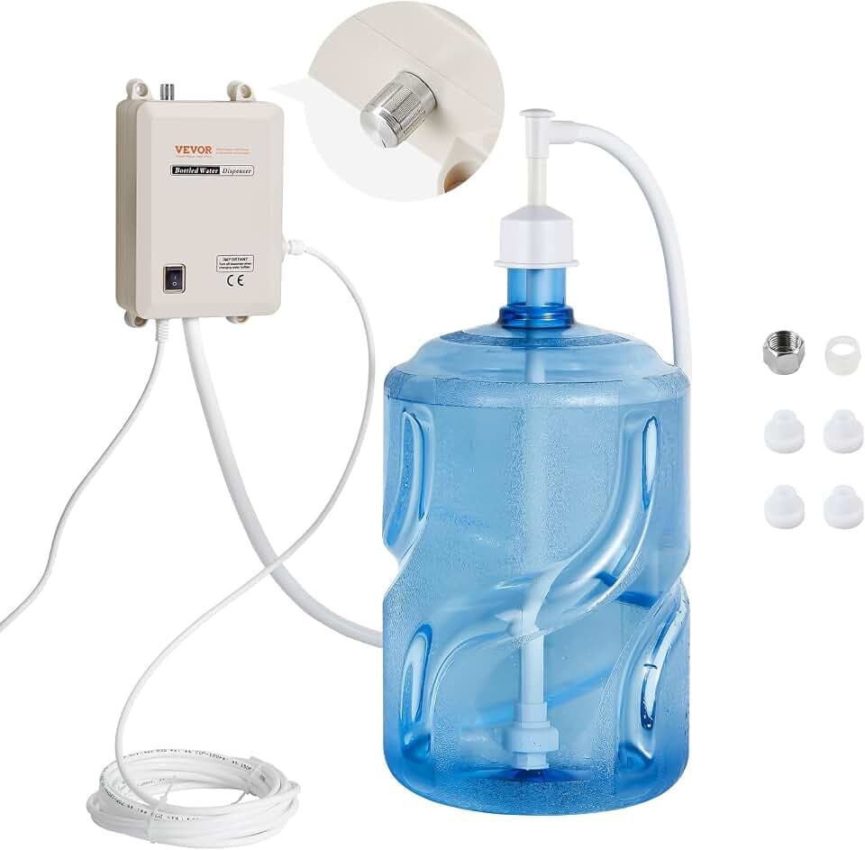 VEVOR Bottled Water Dispenser Pump System, 5 Gallon Dispensing System, Automatic Electric Water Dispenser, Single Inlet Water Jug Pump, Compatible Use with Coffee/Tea Machine, Refrigerator, Ice Maker