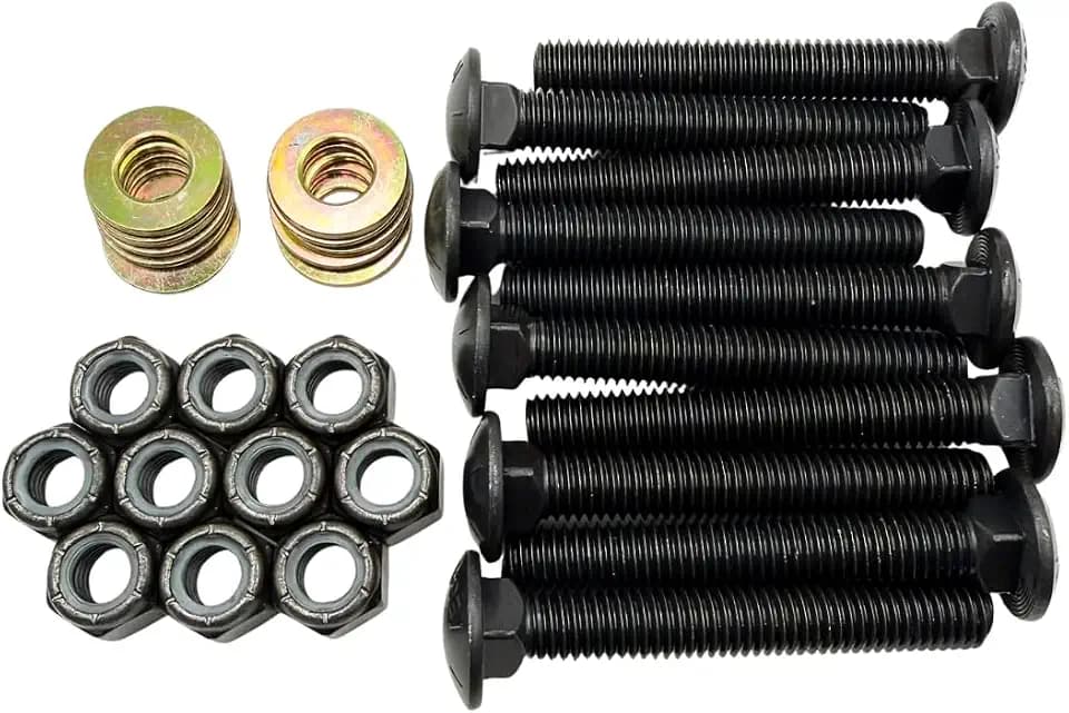 1/2"-13 x 3-1/2" Grade 8 Carriage Bolts (10-Pack) – Heavy-Duty Coarse Thread Bolts with Washers and Nylon Lock Nuts – Round Head Square Neck SAE J429 3.5" Black Finish