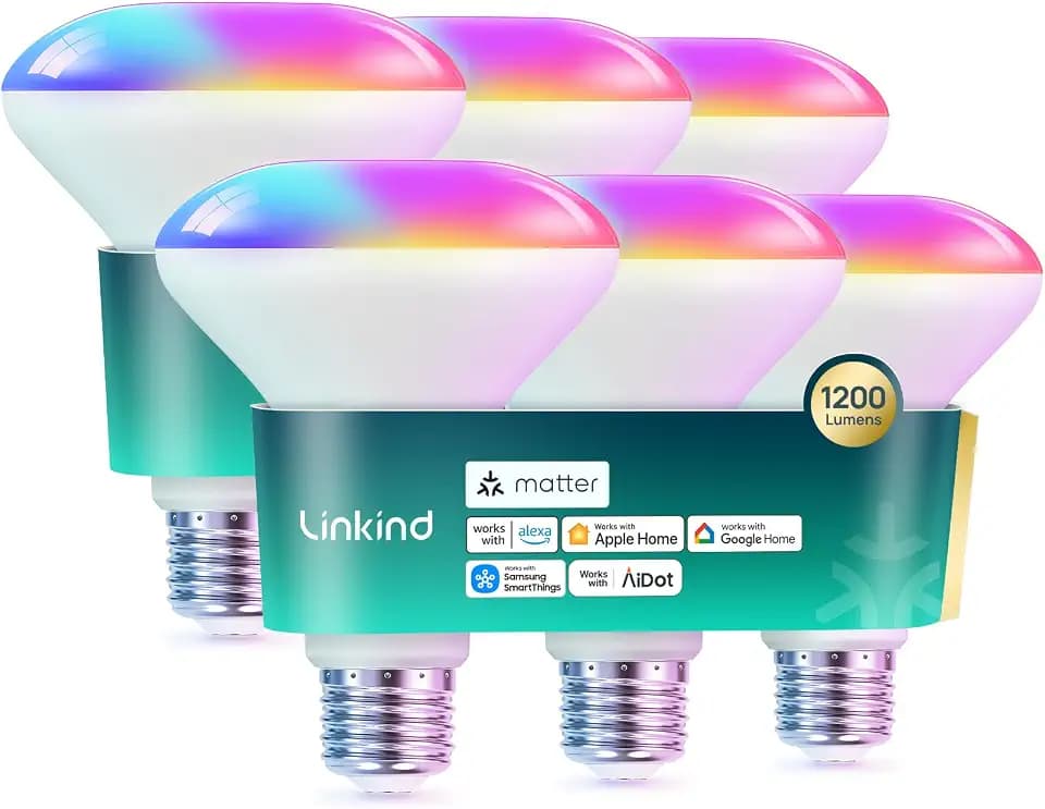 Linkind Matter BR30 Smart Light Bulb, Alexa/Apple/Google Home, 6 Pack