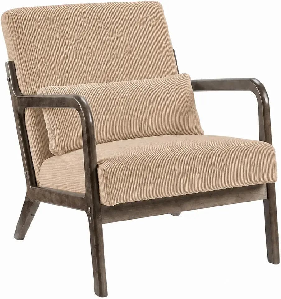 Garvee Mid Century Accent Chair, Upholstered Armchair with Lumbar Pillow