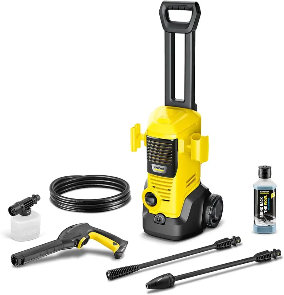 Kärcher Hochdruckreiniger K 2 Premium FJ, Druck: max. 110 bar, Fördermenge: 360 l/h, Flächenleistung: 20 m²/h, Wasserfilter, Gewicht: 4,2 kg, HD-Pistole, Strahlrohre, Dreckfräser, Schaumdüse