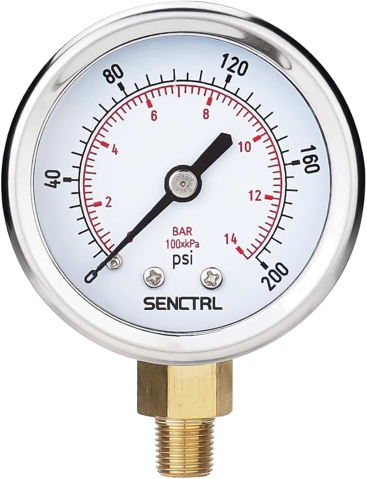 SENCTRL 0-200 Psi Pressure Gauge, 1/8" NPT Lower Mount