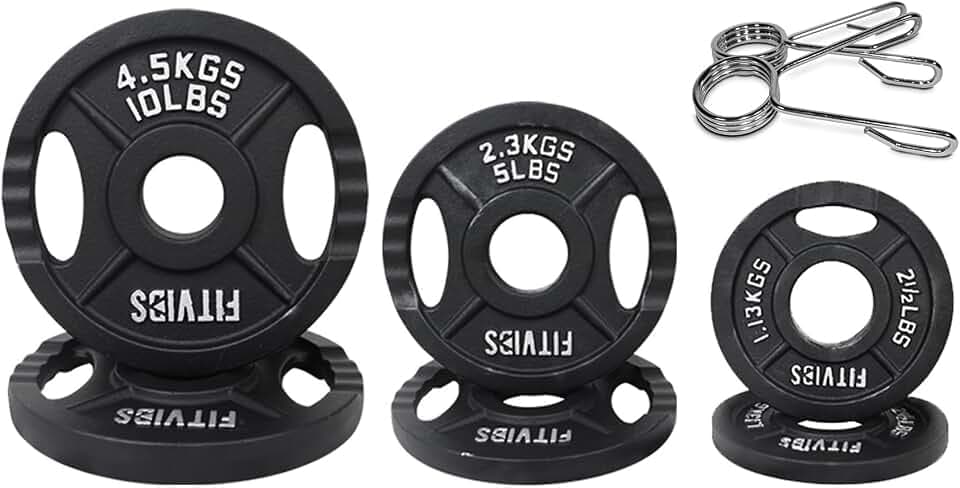 Signature Fitness Olympic Hantelscheibe aus Gusseisen, 5,1 cm, für Krafttraining und Gewichtheben, Zweiloch-Stil, 15,9 kg Set