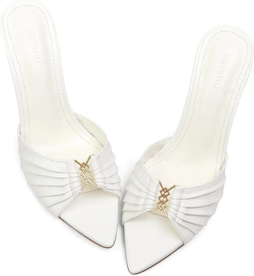 iiimmu 3.5 IN Stiletto Mules Heels with Gold Accents