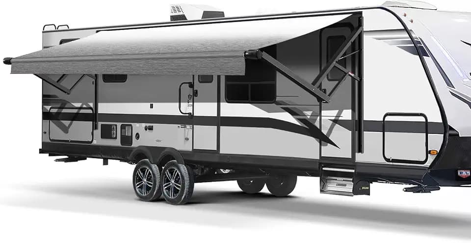 RV Awning Fabric Replacement, Patio Vinyl Outdoor Canopy for Campers, Trailers, and Motorhomes (Grey Fade, 12'(Fabric 11'2"))