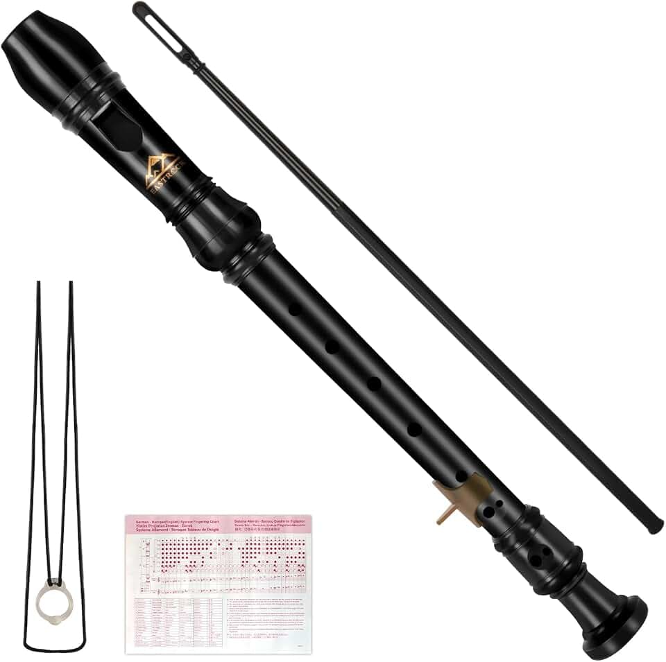 Eastrock Sopranblockflöte, Blockflöteninstrument Deutscher Stil C-Schlüssel 3-teilig ABS mit Reinigungsstab, Grifftabelle, Packtasche, Daumenauflage schwarz