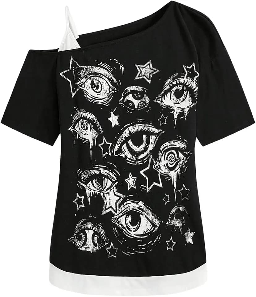 SOLY HUX Women's Gothic Graphic Tees Emo Grunge Tshirts Tops