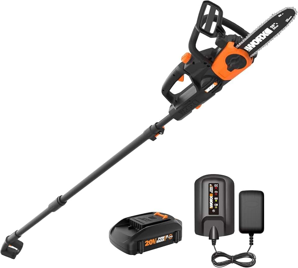 WORX Cordless Chainsaw, 20V 10" 2-in-1 Pole Saw with Auto-Tension, WG323