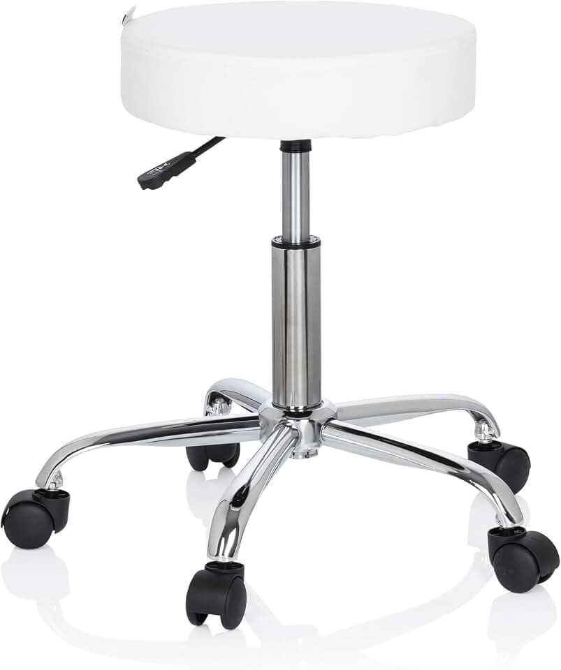 hjh OFFICE 729414 Bürohocker Operator II Kunstleder Weiß Hocker höhenverstellbar mit Rollen