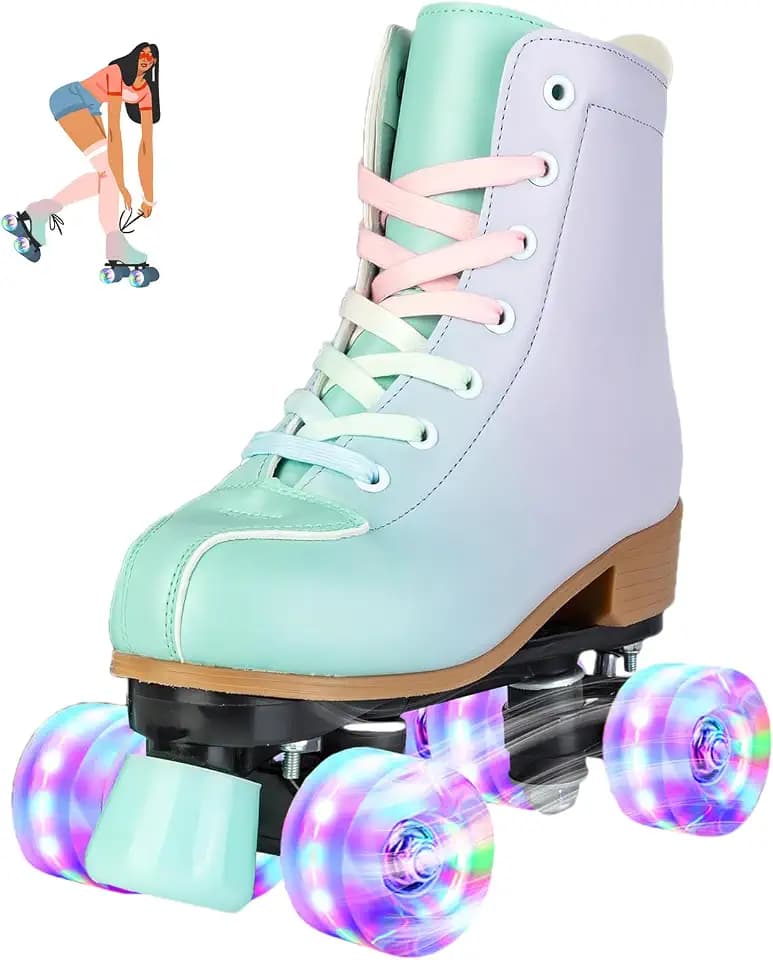 jessie Roller Skates for Girl and Women, PU Leather Flash Kids Roller Skates, Fantasy Adjustable Four-Wheel Beginner Girl Skates Roller Skates Girls Ages 8-12 for Indoor Outdoor