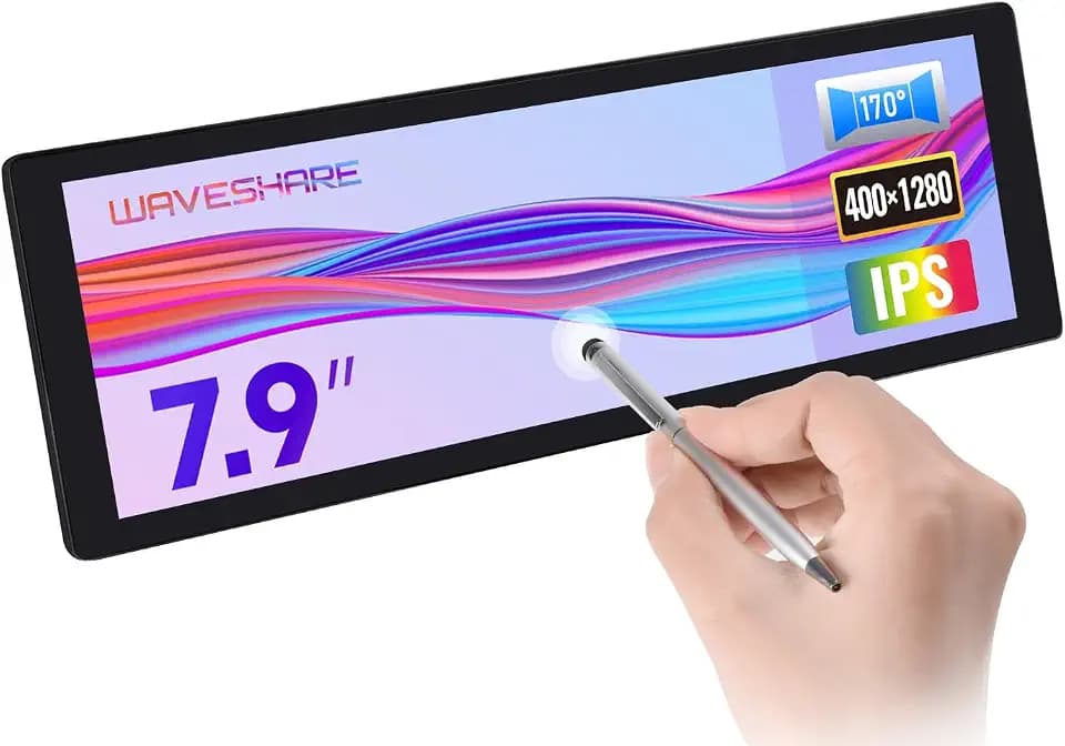 Waveshare 7.9inch IPS Touch Screen, 400 x 1280 Pixel, Toughened Glass Panel, HDMI Interface, with Hi-Fi Speaker, Collapsible Stand & Metal Case, Compatible with Raspberry Pi/Jetson Nano/Core3566/PC
