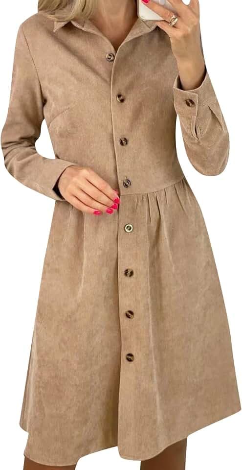 Yming Frauen Klassisches Cord Formales Kleid Einfarbig Eine Linie Loses Kleid Elegantes Einfaches Slim Fit Kleid