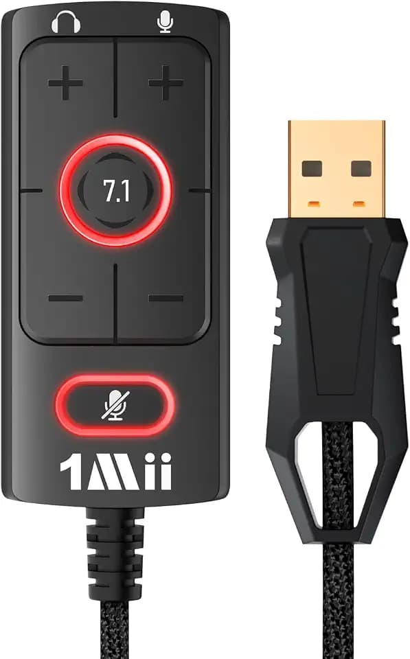 1Mii USB Sound Card, 3.5mm Audio Adapter with Virtual 7.1 for PC/Laptop