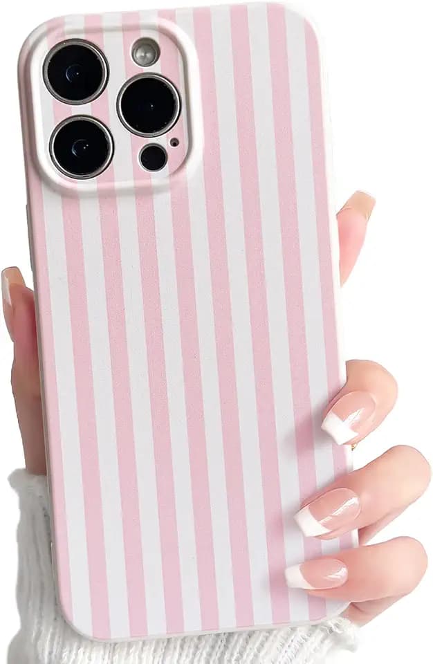 Lovmooful for iPhone 12 Pro Max Case Cute Color Striped Design-Pink&White
