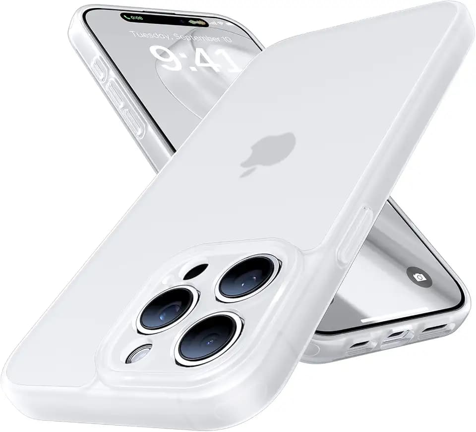 Shockproof for iPhone 15 Pro Max Case, [Camera Protection] [Military-Grade Drop Protection] Protective Anti-Yellow Slim Translucent Skin-Friendly for iPhone 15 Pro Max Phone Case, White
